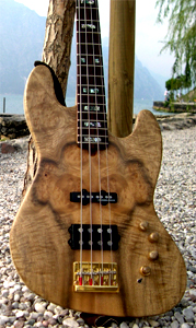 Figured Myrtlewood Solid Body Electric Bass Guitar by Michael Kaupp, Germany