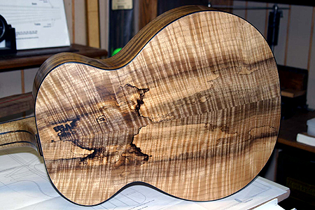 Spalted figured Myrtlewood (back, sides & neck) with Port Orford Cedar top dreadnought guitar by Joseph Seibel popseib@aol.com USA
