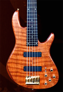 5 String Curly Redwood Bass Guitar by Eliezer Lara Custom Guitars