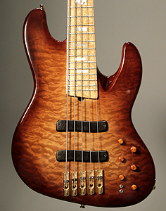 5 string HB5 Jazz Bass with quilted Maple top by CSR Guitars USA