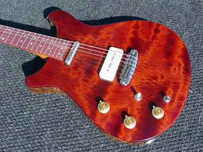 Curly Douglas fir Top on Solid Body Guitar by Siegmund Guitars www.siegmundguitars.com  USA