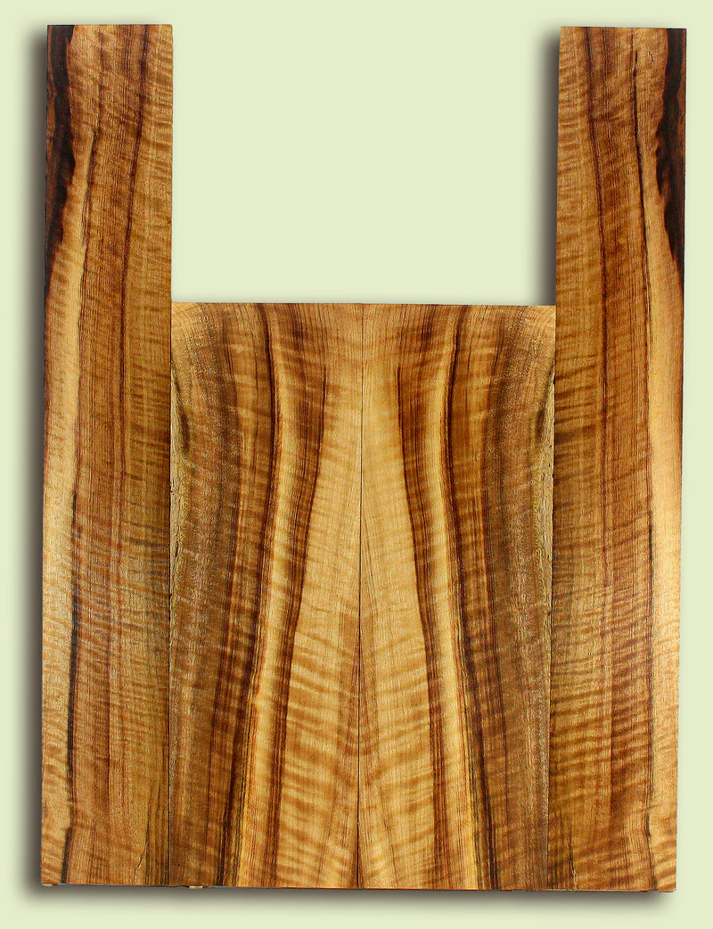 MYUS47553 Myrtlewood Ukulele Back and Side set, Tenor, Old Insect Damage out of Layout, 2 panels, each 0.18" x 5" x 15.25" and 2 sides, each 0.18" x 3.25" x 22.5"
